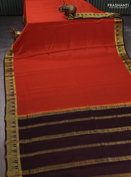 Orange & Coffee Brown Pure Mysore Silk Saree