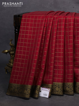 Red & Black Pure Mysore Silk - Checks