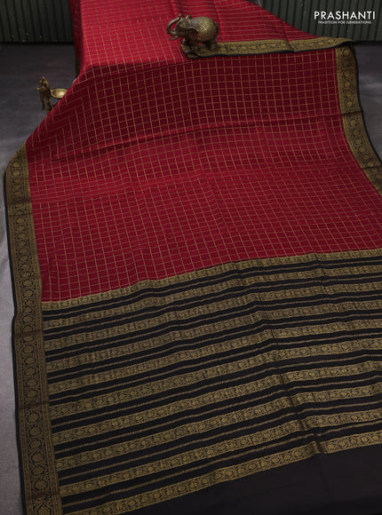 Red & Black Pure Mysore Silk - Checks