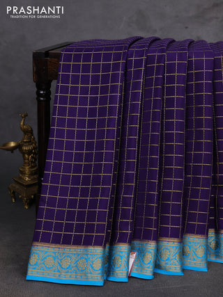 Violet & Blue Pure Mysore Silk - Checks