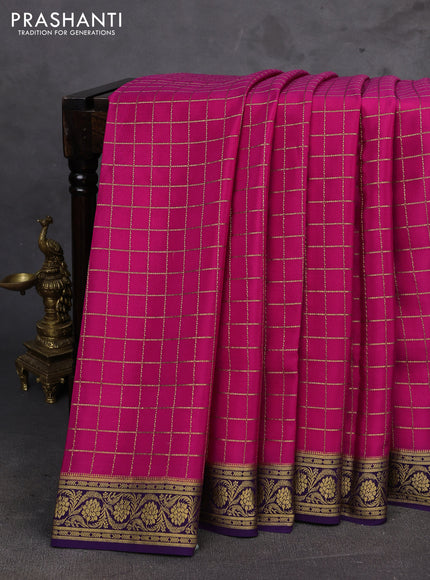Pink & Purple Pure Mysore Silk - Checks