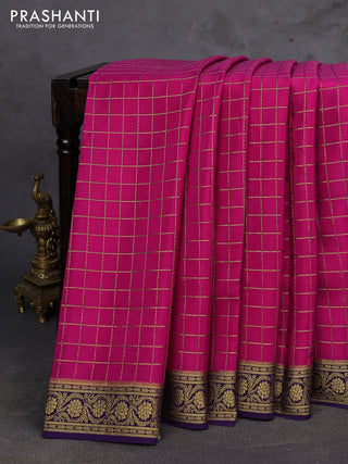 Pink & Purple Pure Mysore Silk - Checks