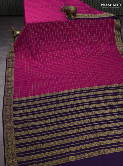 Pink & Purple Pure Mysore Silk - Checks