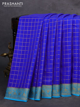 Royal Blue & Blue Pure Mysore Silk - Checks
