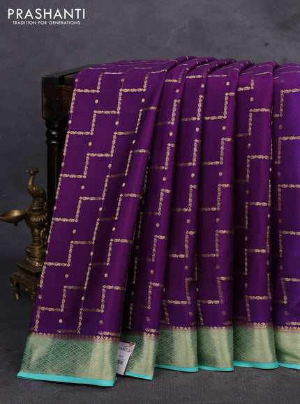 Purple & Teal Green Pure Mysore Silk - Weaves