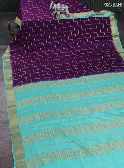 Purple & Teal Green Pure Mysore Silk - Weaves