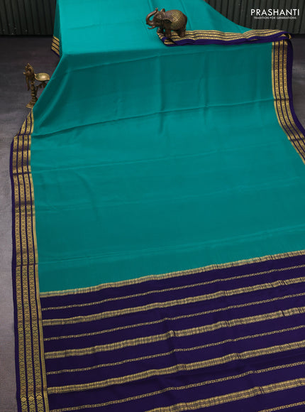 Green & Navy Blue Pure Mysore Silk Saree