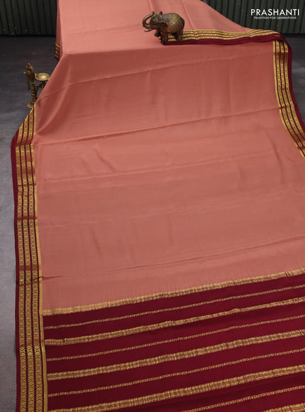 Peach & Maroon Pure Mysore Silk Saree