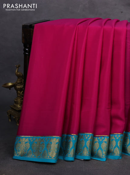 Pink & Teal Blue Pure Mysore Silk Saree