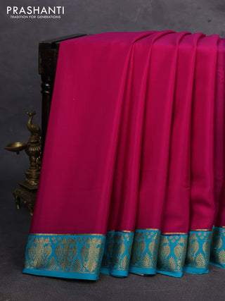 Pink & Teal Blue Pure Mysore Silk Saree
