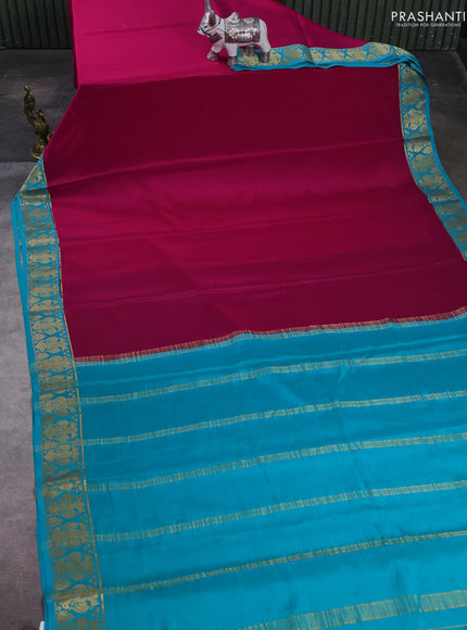 Pink & Teal Blue Pure Mysore Silk Saree