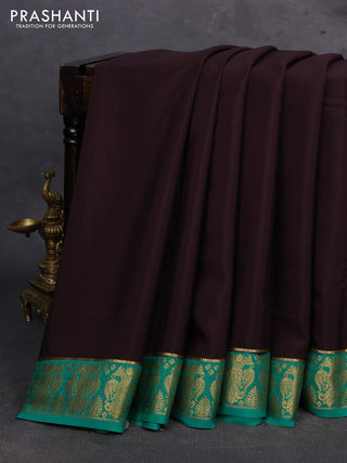 Coffee Brown & Teal Green Pure Mysore Silk Saree