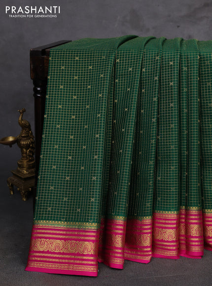 Green & Pink Pure Mysore Silk - Checks