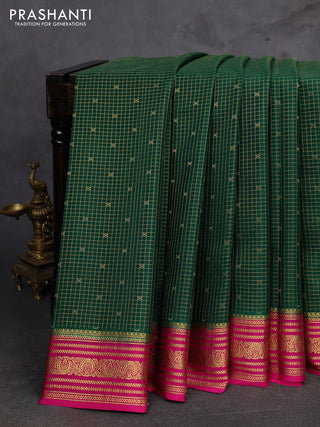 Green & Pink Pure Mysore Silk - Checks