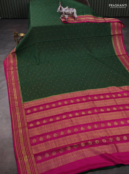 Green & Pink Pure Mysore Silk - Checks