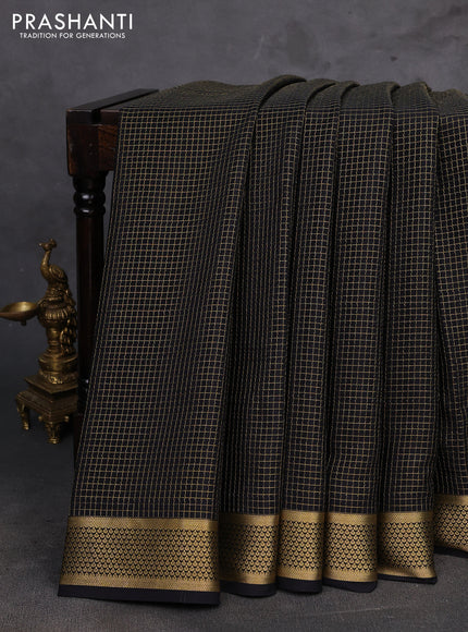 Black Pure Mysore Silk - Checks