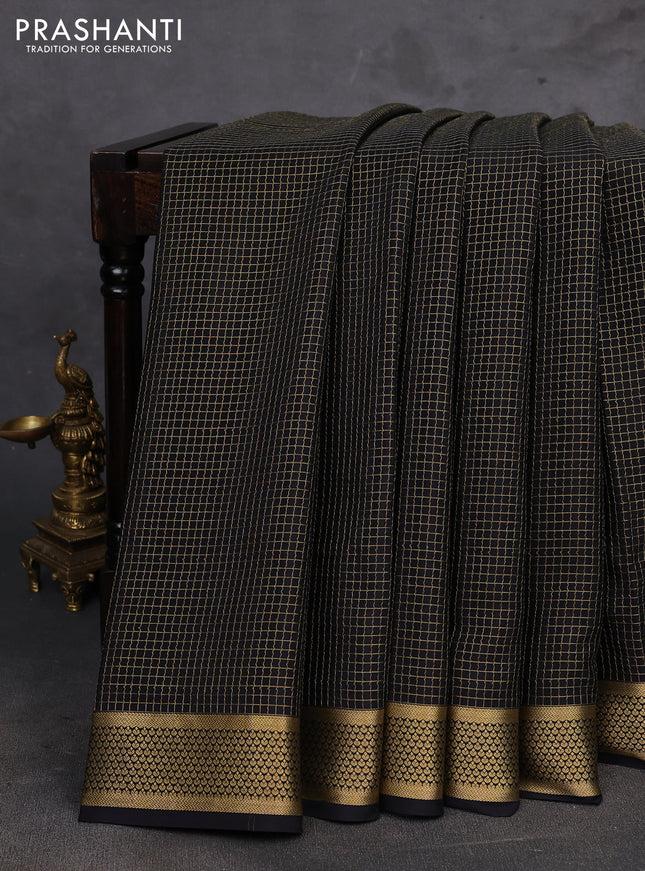 Black Pure Mysore Silk - Checks