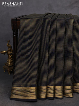 Black Pure Mysore Silk - Checks