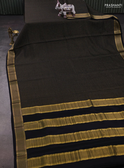 Black Pure Mysore Silk - Checks