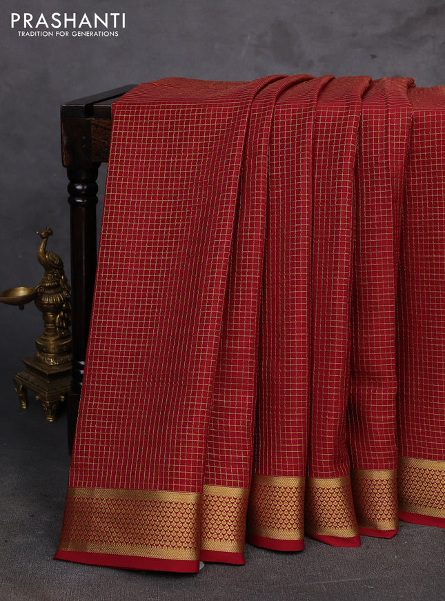 Maroon Pure Mysore Silk - Checks