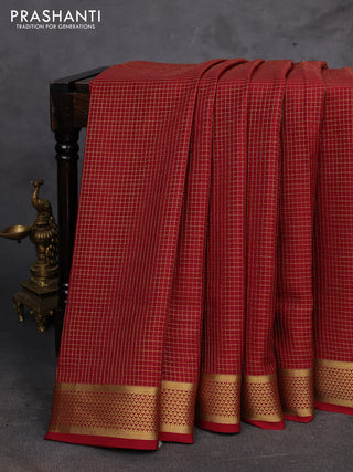 Maroon Pure Mysore Silk - Checks