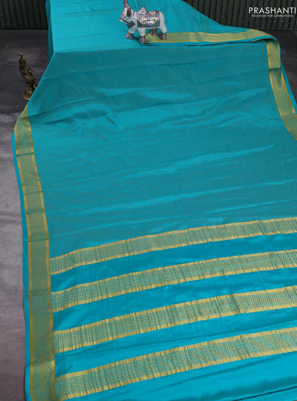 Teal Blue Pure Mysore Silk - Checks