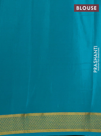 Teal Blue Pure Mysore Silk - Checks