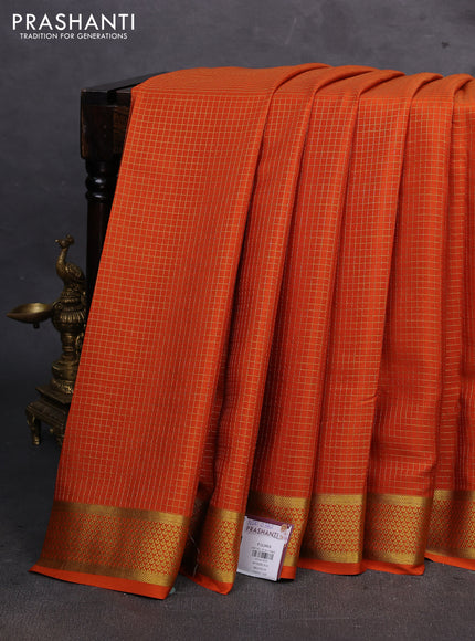 Orange Pure Mysore Silk - Checks