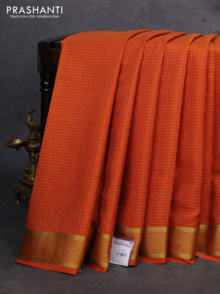 Orange Pure Mysore Silk - Checks