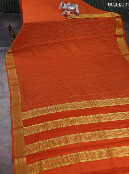 Orange Pure Mysore Silk - Checks
