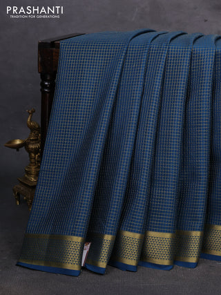 Peacock Blue Pure Mysore Silk - Checks
