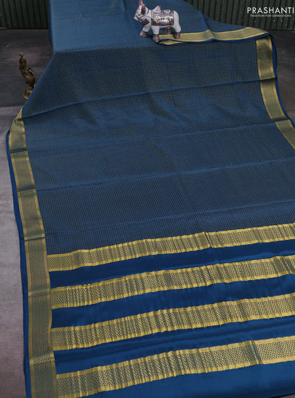 Peacock Blue Pure Mysore Silk - Checks