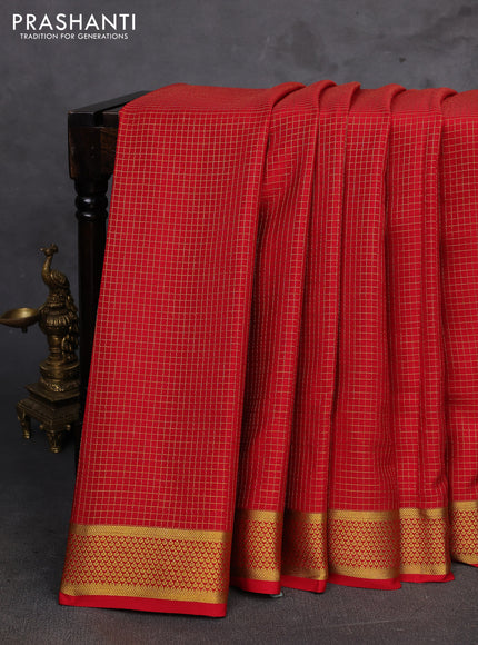 Red Pure Mysore Silk - Checks