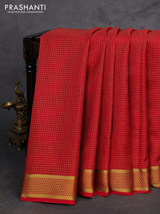 Red Pure Mysore Silk - Checks