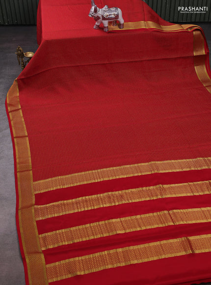 Red Pure Mysore Silk - Checks