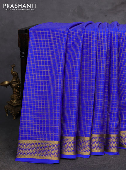 Royal Blue Pure Mysore Silk - Checks