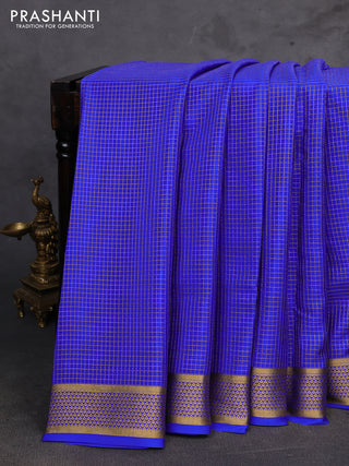 Royal Blue Pure Mysore Silk - Checks
