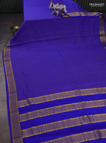 Royal Blue Pure Mysore Silk - Checks