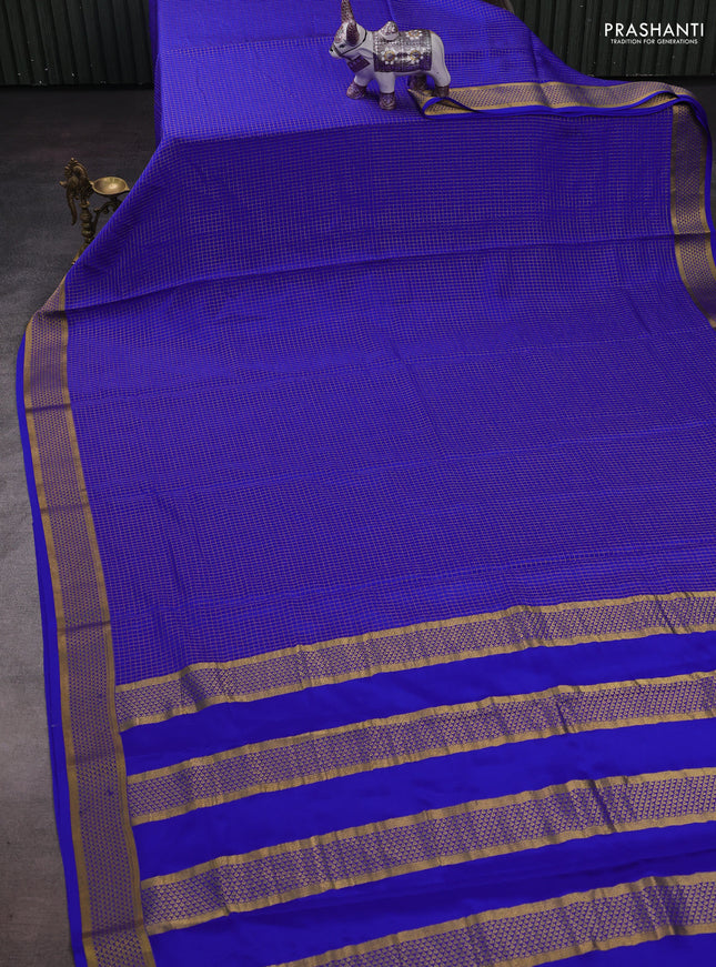 Royal Blue Pure Mysore Silk - Checks