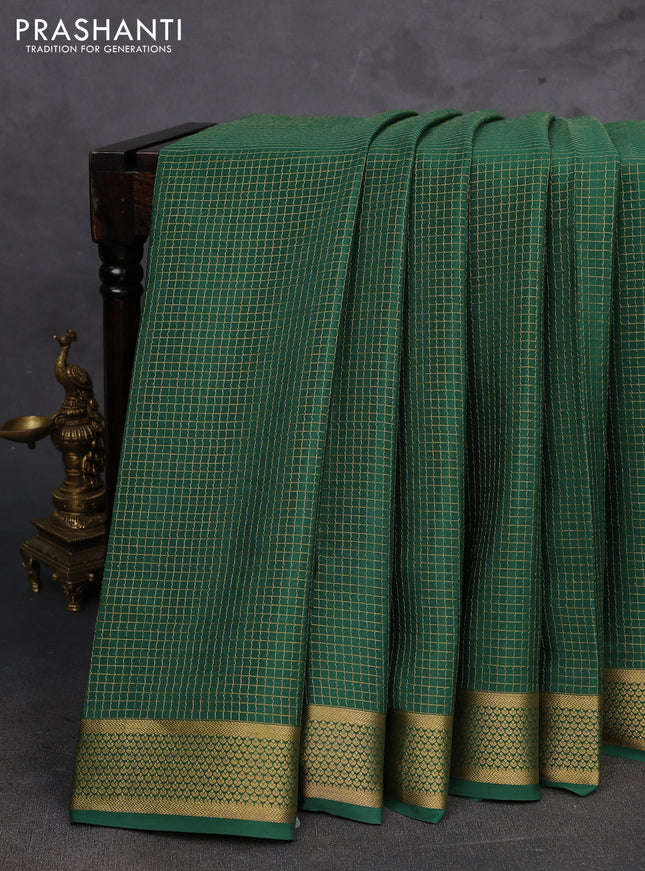 Green Pure Mysore Silk - Checks