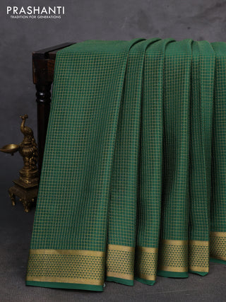 Green Pure Mysore Silk - Checks