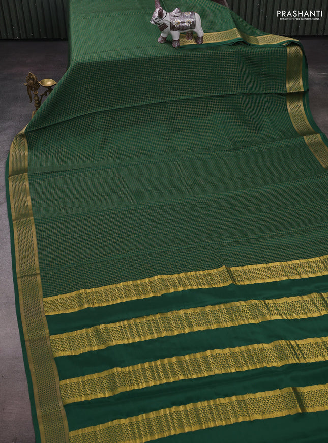 Green Pure Mysore Silk - Checks