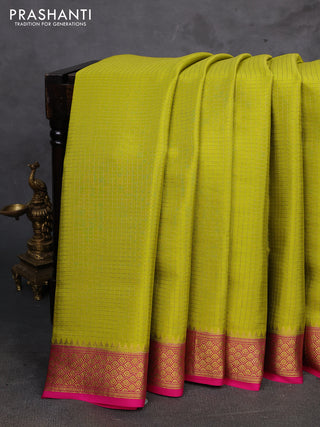 Green & Pink Pure Mysore Silk - Checks