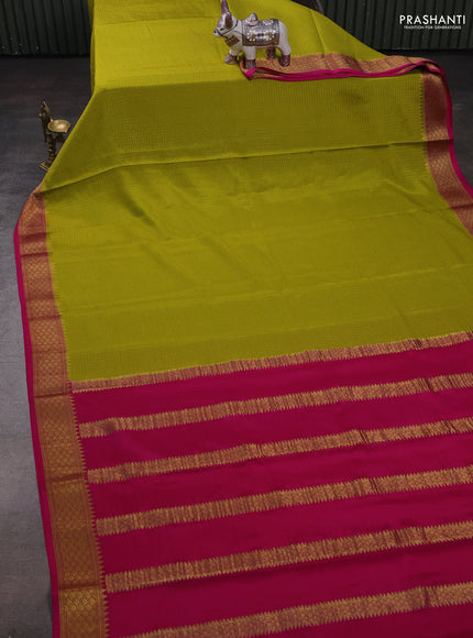 Green & Pink Pure Mysore Silk - Checks