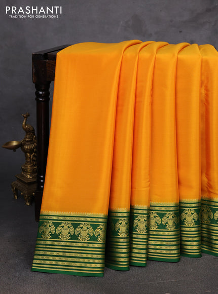 Mango Yellow & Green Pure Mysore Silk Saree