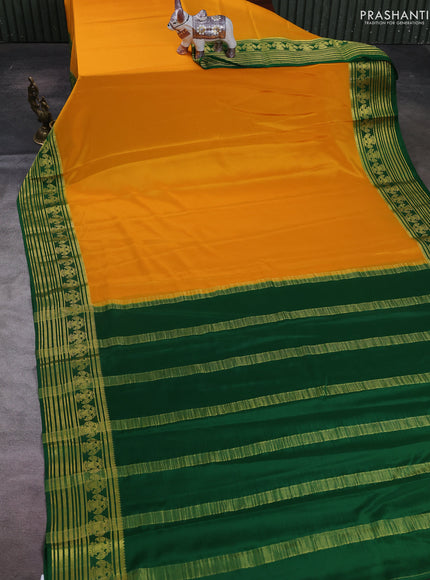 Mango Yellow & Green Pure Mysore Silk Saree