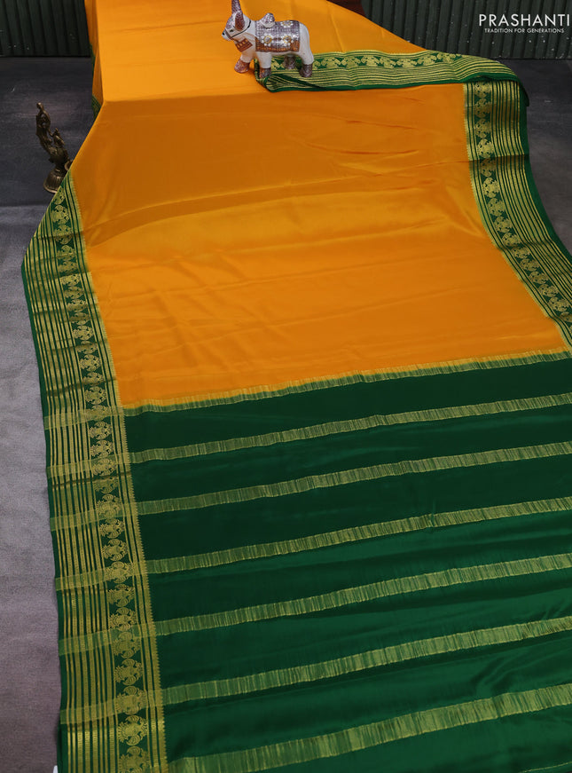 Mango Yellow & Green Pure Mysore Silk Saree