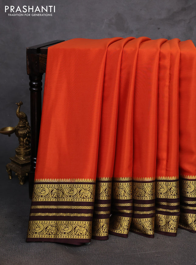 Orange & Coffee Brown Pure Mysore Silk Saree