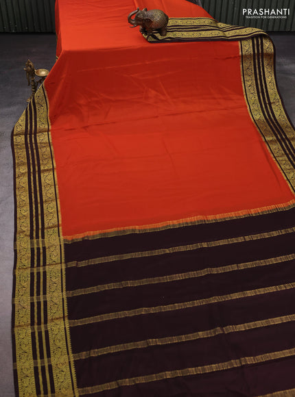 Orange & Coffee Brown Pure Mysore Silk Saree