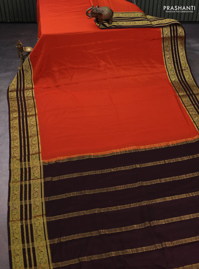 Orange & Coffee Brown Pure Mysore Silk Saree